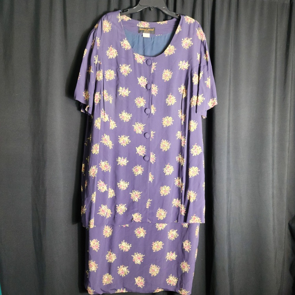 Granny‎ Core Vintage Purple Floral Rayon Dress Plus Size 22W Short Sleeve USA